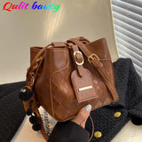 Winter Women's Bucket Messenger Bag Top PU Leather Rhombus Shoulder Bag