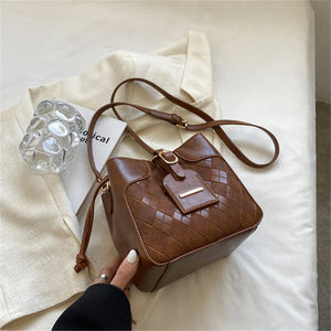 Winter Women's Bucket Messenger Bag Top PU Leather Rhombus Shoulder Bag