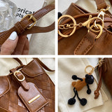 Winter Women's Bucket Messenger Bag Top PU Leather Rhombus Shoulder Bag