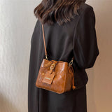 Winter Women's Bucket Messenger Bag Top PU Leather Rhombus Shoulder Bag