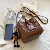 Winter Women's Bucket Messenger Bag Top PU Leather Rhombus Shoulder Bag