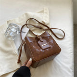 Winter Women's Bucket Messenger Bag Top PU Leather Rhombus Shoulder Bag