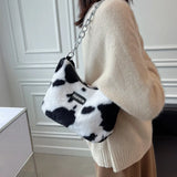Animal Print Faux Fur Crossbody Bag Chain Handbag