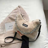 Animal Print Faux Fur Crossbody Bag Chain Handbag