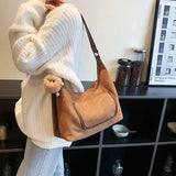 Winter Faux Suede Shoulder Bags For Women Solid Female Satchel