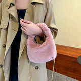 Winter INS Plush Small Faux Fur Handbag Fluffy Tote Shoulder Bag