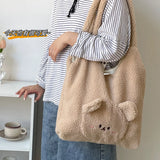 Winter Lambswool Shoulder Bag Girls Ins Brown Bear Soft Plush Shopper Bags