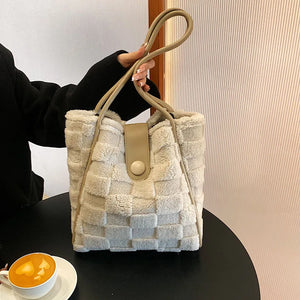 Winter Fur Tote Handbag for Women, Large Warm Shoulder Bag