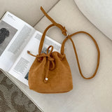 Winter Women?s Handbag Faux Suede Drawstring Bucket Bag