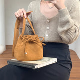 Winter Women?s Handbag Faux Suede Drawstring Bucket Bag