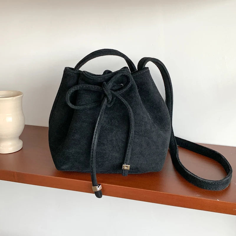Winter Women?s Handbag Faux Suede Drawstring Bucket Bag
