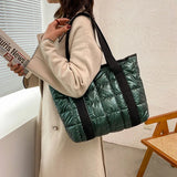 Winter Nylon Padded Tote Bag Quilted Plaid Women Handbags Shoulder Bags