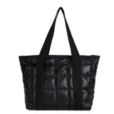 Winter Nylon Padded Tote Bag Quilted Plaid Women Handbags Shoulder Bags