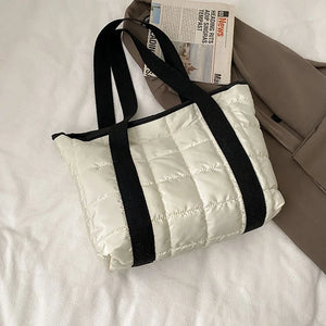 Winter Nylon Padded Tote Bag Quilted Plaid Women Handbags Shoulder Bags