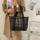 Winter Nylon Padded Tote Bag Quilted Plaid Women Handbags Shoulder Bags