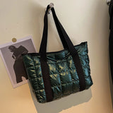 Winter Nylon Padded Tote Bag Quilted Plaid Women Handbags Shoulder Bags