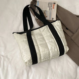 Winter Nylon Padded Tote Bag Quilted Plaid Women Handbags Shoulder Bags