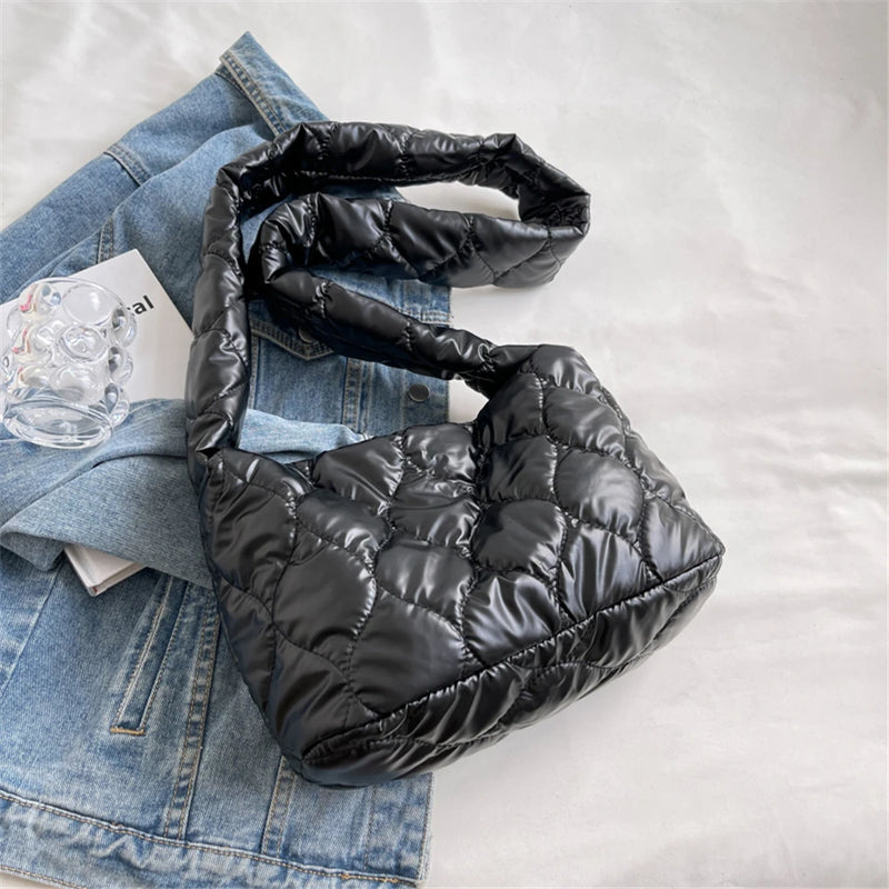 Winter Padded Women's Shoulder Messenger Bag Top Fabric Tote Lady Small Crossbod