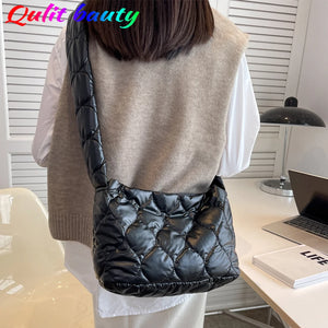 Winter Padded Women's Shoulder Messenger Bag Top Fabric Tote Lady Small Crossbod