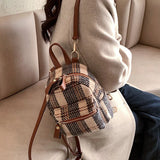 Winter Plaid Nylon Women Backpack Students Small Schoolbag Campus Stripe Style
