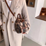 Winter Plaid Nylon Women Backpack Students Small Schoolbag Campus Stripe Style