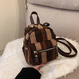 Winter Plaid Nylon Women Backpack Students Small Schoolbag Campus Stripe Style