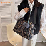 Winter Quilted Handbag Large Capacity Padded Shoulder Pouch Nylon Crossbody