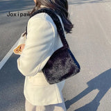 Winter Soft Plush Shoulder Bag Vintage Solid Tote Bucket Bags