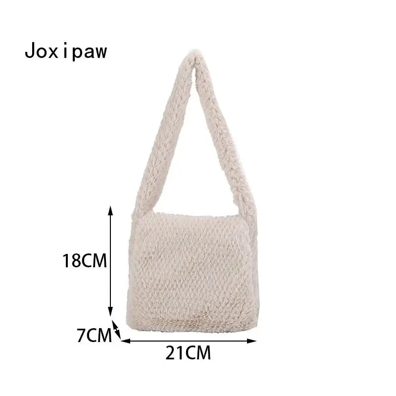 Winter Soft Plush Shoulder Bag Vintage Solid Tote Bucket Bags