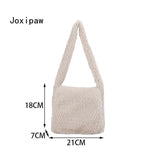 Winter Soft Plush Shoulder Bag Vintage Solid Tote Bucket Bags