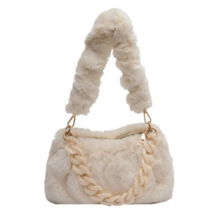 Vintage Plush Shoulder Bag Chain Tote Female Handbag