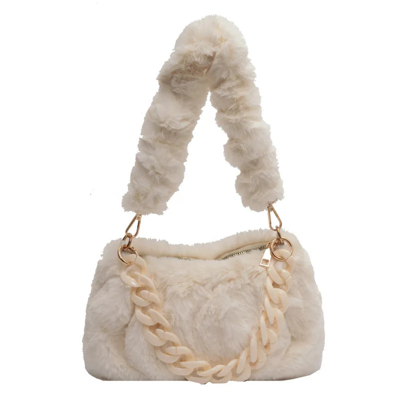 Vintage Plush Shoulder Bag Chain Tote Female Handbag