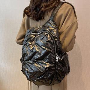 Large Capacity Women's Backpack Ruched Knapsack Travel Bags