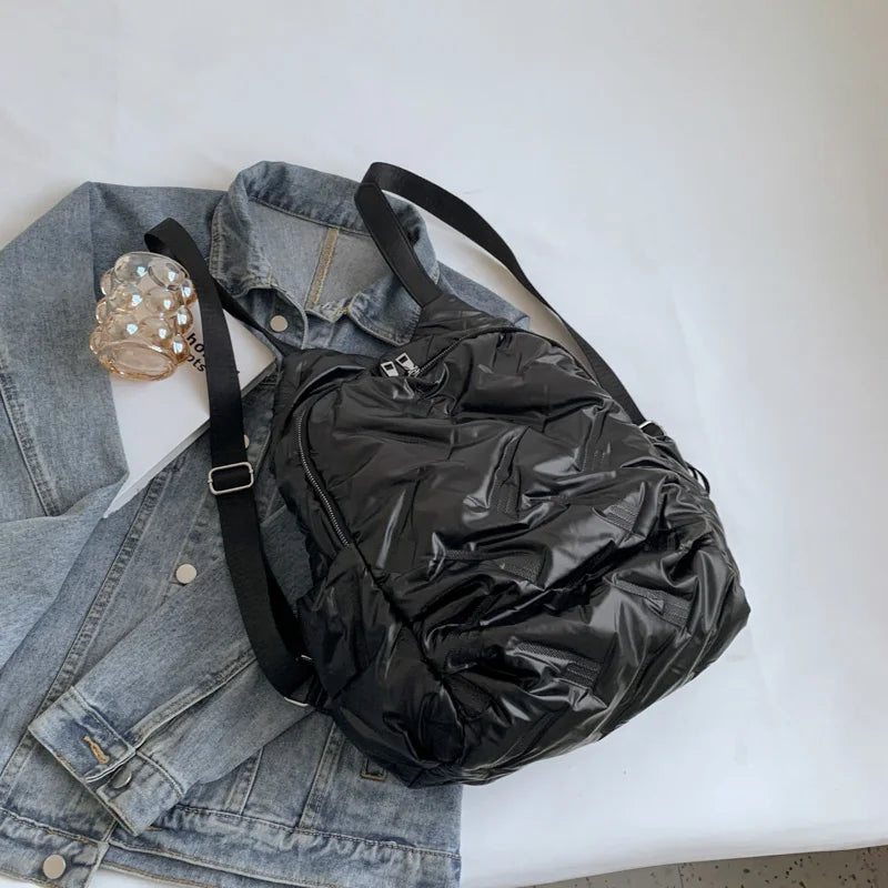 Large Capacity Women's Backpack Ruched Knapsack Travel Bags