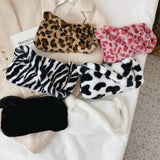 Winter Women Fluffy Shoulder Bag Solid Color/Leopard Print Handbag