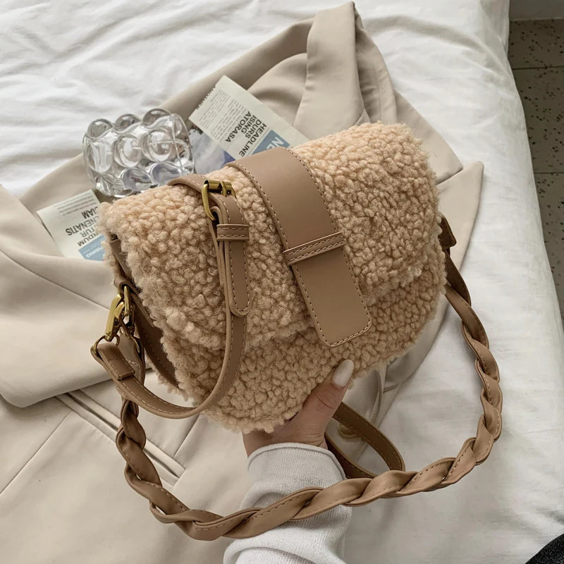 Winter Women's Shoulder Bag Messenger Weave Strap Saddle Armpit Bag