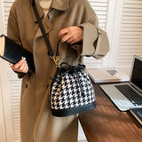 Winter Houndstooth Bucket Bag Crossbody Handbag Tote