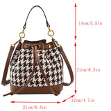 Winter Houndstooth Bucket Bag Crossbody Handbag Tote
