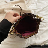 Winter Houndstooth Bucket Bag Crossbody Handbag Tote