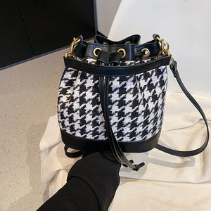 Winter Houndstooth Bucket Bag Crossbody Handbag Tote