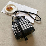 Winter Houndstooth Bucket Bag Crossbody Handbag Tote
