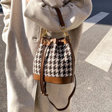 Winter Houndstooth Bucket Bag Crossbody Handbag Tote
