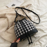 Winter Houndstooth Bucket Bag Crossbody Handbag Tote