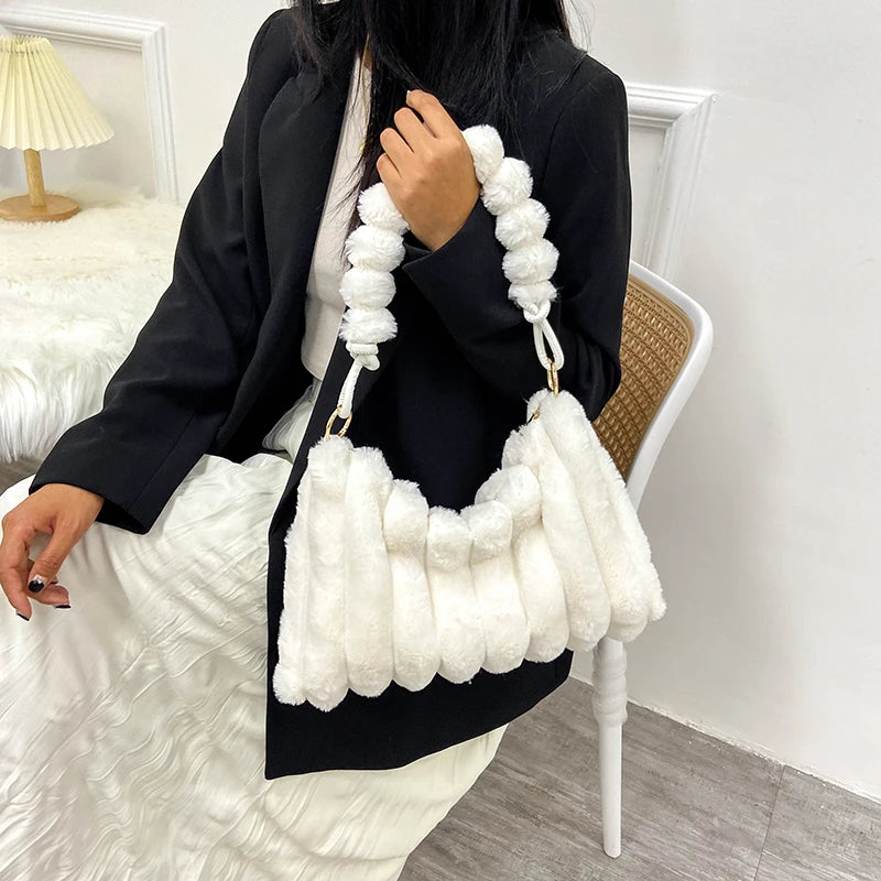 Winter Women Handbags Faux Fur Gradient Crossbody Bags Ladies Totes Shopping Bag