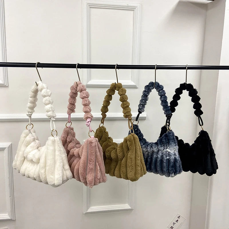 Winter Women Handbags Faux Fur Gradient Crossbody Bags Ladies Totes Shopping Bag