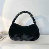 Women Vintage Faux Fur Crossbody Bag High Braided Tote Shopping Bolso