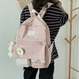 Nylon Backpack with Doll Pendant for Teenage Girls
