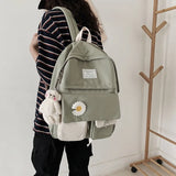 Nylon Backpack with Doll Pendant for Teenage Girls