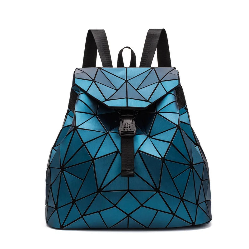 Geometric Plaid Women Backpack Teen School Bag Holographic Drawstring Bag