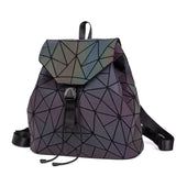 Geometric Plaid Women Backpack Teen School Bag Holographic Drawstring Bag